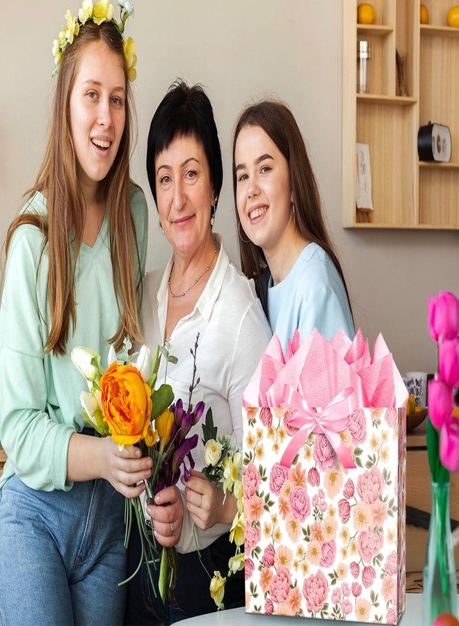 JWSCYSY حقيبة هدايا كبيرة جدًا من JWSCYSY مقاس 15.7 بوصة مزينة بالزهور الوردية مع ورق مناديل وشرائط وبطاقة تهنئة لتغليف هدايا أعياد الميلاد وحفلات الزفاف وحفلات توديع العزوبية وعيد الأم. - Image 4