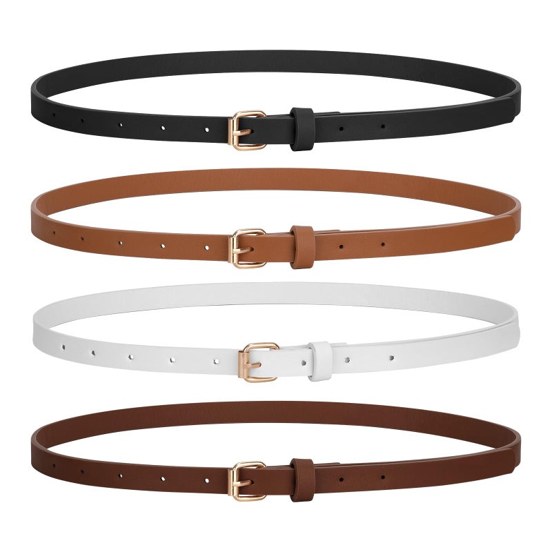 JASGOOD 4 Pack Skinny Women Leather Belt for Dresses Thin Waist Belt for Jeans Pants with Gold Buckle - Image 1