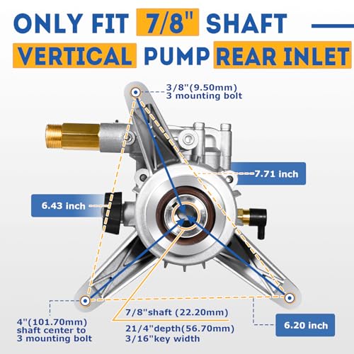 TOOLCY 7/8" Shaft Vertical Pressure Washer Pump - Rear Inlet/Outlet Max 3100 PSI @ 2.5 GPM OEM & Power Washer Pump for Gas Washer, More Replacement for Simpson, Ryobi, Honda etc - Image 3