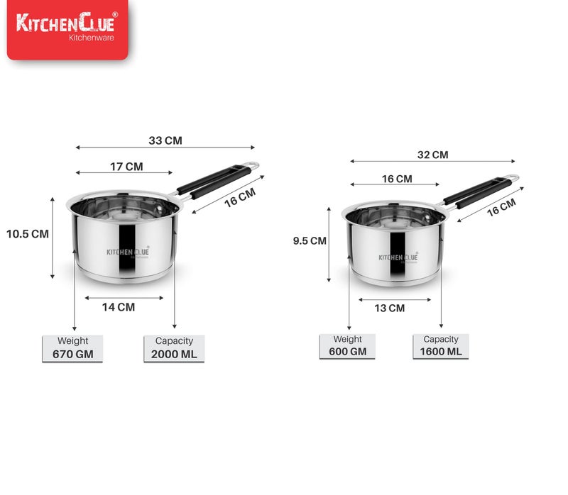 KITCHEN CLUE Stainless Steel Saucepan Induction Compatible TRIPLY Base I Comes with Silicon Handle for Boiling Tea, Milk, Coffee I Pot Pan Set (1600 ML_2000 ML Combo Set of 2 PCS) - Image 5