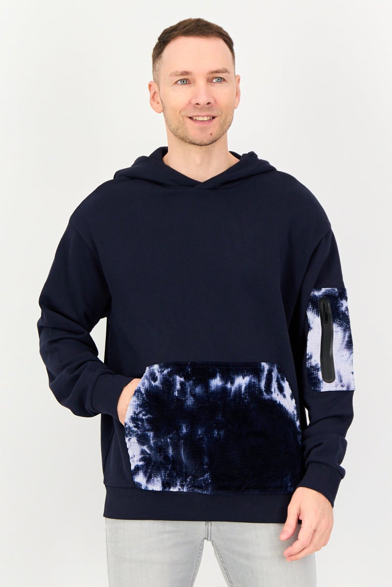 SELECTED Men Solid Long Sleeve Hoodie, Navy - Image 1