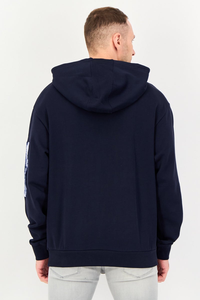 SELECTED Men Solid Long Sleeve Hoodie, Navy - Image 3