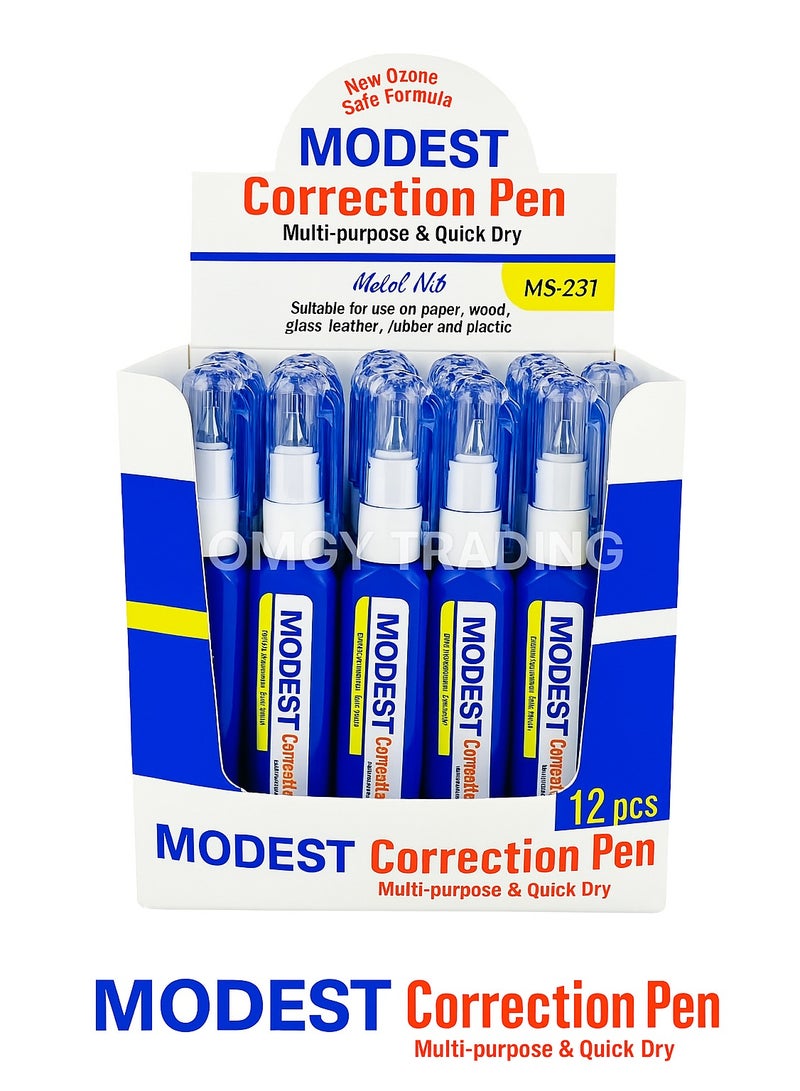 MODEST Correction Pen/Whitener – Blue/White – 12 pcs – Modest Brand