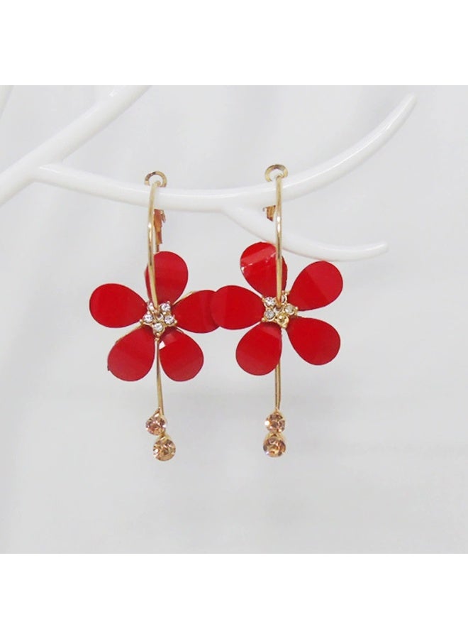 Goolsky أقراط زهور حمراء للنساء - مجوهرات بيانية جريئة | أقراط دائرية رومانسية بوهيمية شديدة الجاذبية - Image 2