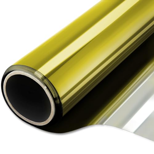 WPCTEV Window Film One Way Mirror Film Privacy Static Non-Adhesive Decorative Heat Control Anti UV Window Tint for Home and Office Gold Silver 6 Mil 17.5 Inch x 16.4 Feet - Image 1