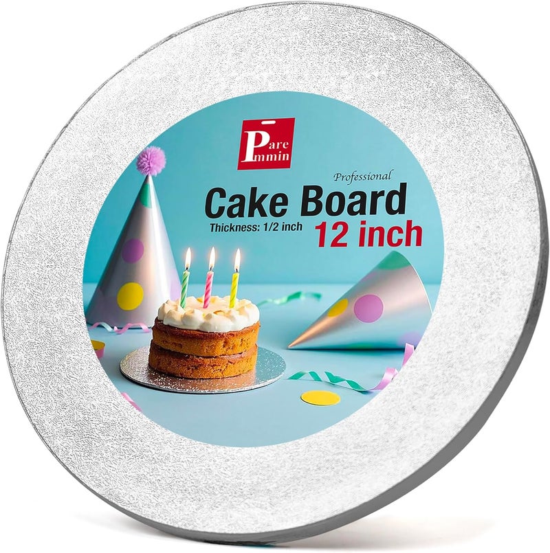 Paremmin 12inch Round Cake Boards 1/2inch Thick, Pack of 1 - Sturdy Silver Cake Drums with Smooth Straight Edges, Waterproof & Oil-Proof (12inch) - Image 1