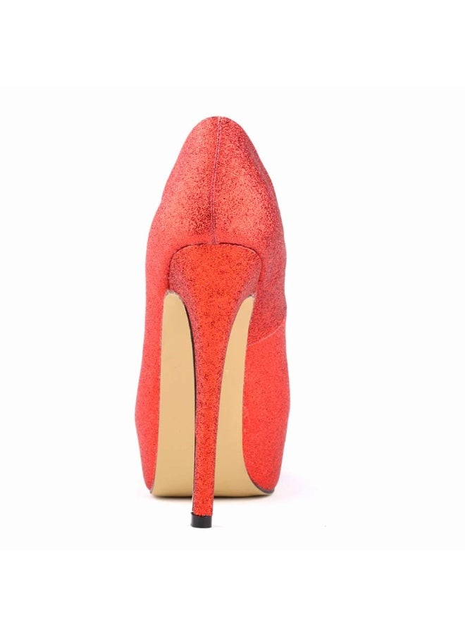 Loquat Stylish Shiny Versatile Bridal Stiletto High Heels 14cm Red  - Image 3