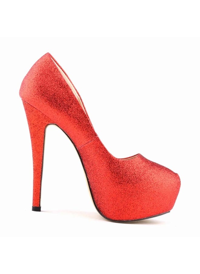Loquat Stylish Shiny Versatile Bridal Stiletto High Heels 14cm Red  - Image 1