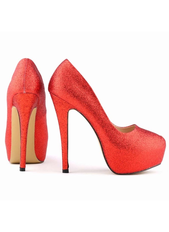Loquat Stylish Shiny Versatile Bridal Stiletto High Heels 14cm Red  - Image 4