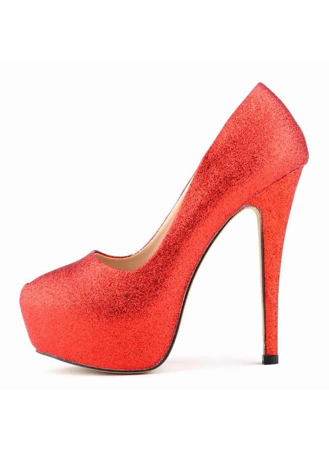 Loquat Stylish Shiny Versatile Bridal Stiletto High Heels 14cm Red  - Image 2