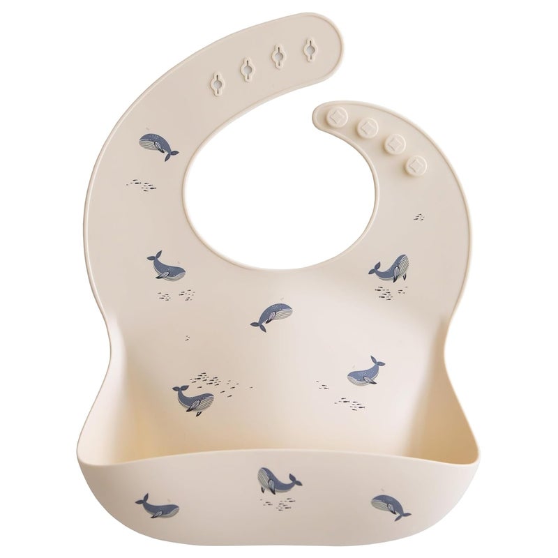 mushie Silicone Baby Bib  Adjustable Fit Waterproof Bibs Whales - Image 1