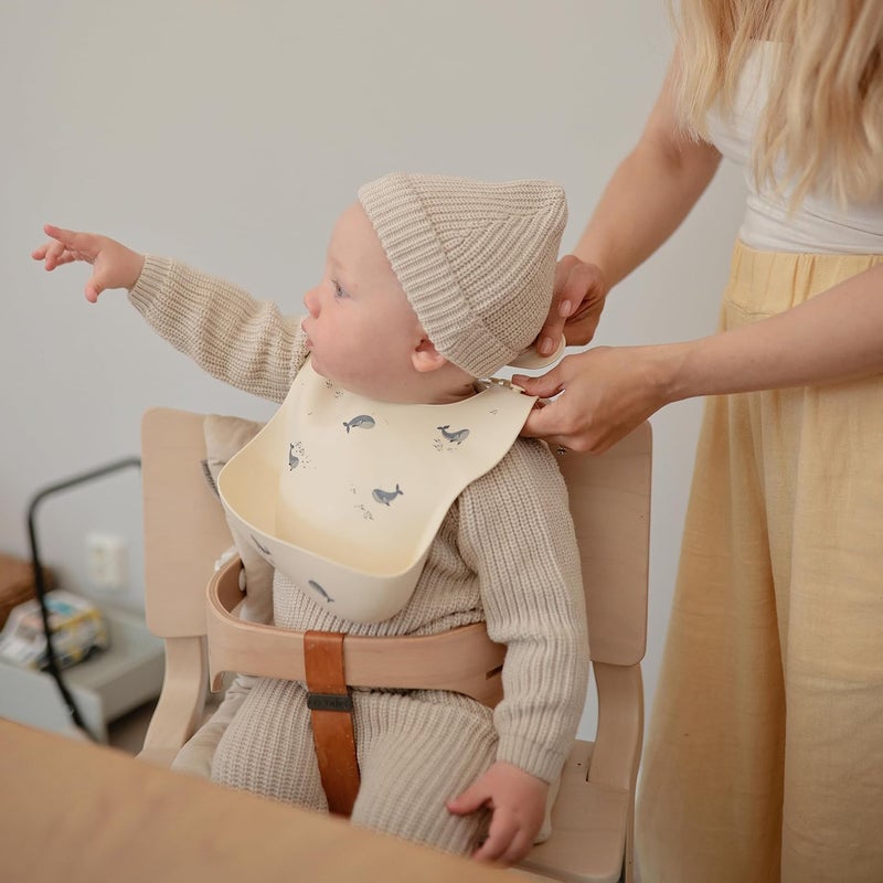 mushie Silicone Baby Bib  Adjustable Fit Waterproof Bibs Whales - Image 4