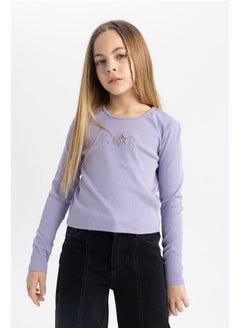 Girl Crop Top Crew Neck Knitted Long Sleeve Body
