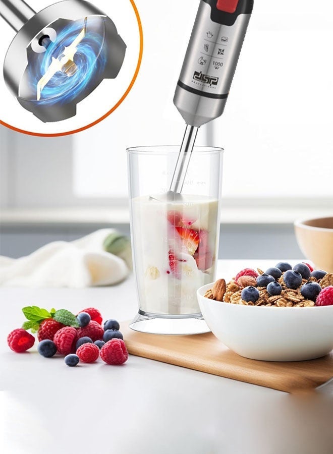 DSP 5 in 1 Hand Blender,1000W Electric Hand blender with 304 Stainless Steel Blade,Food Processor,Beaker,Egg Whisk,Non-BPA,Ideal fro Smoothies,Purée,Baby Food,KM1157 - Image 3