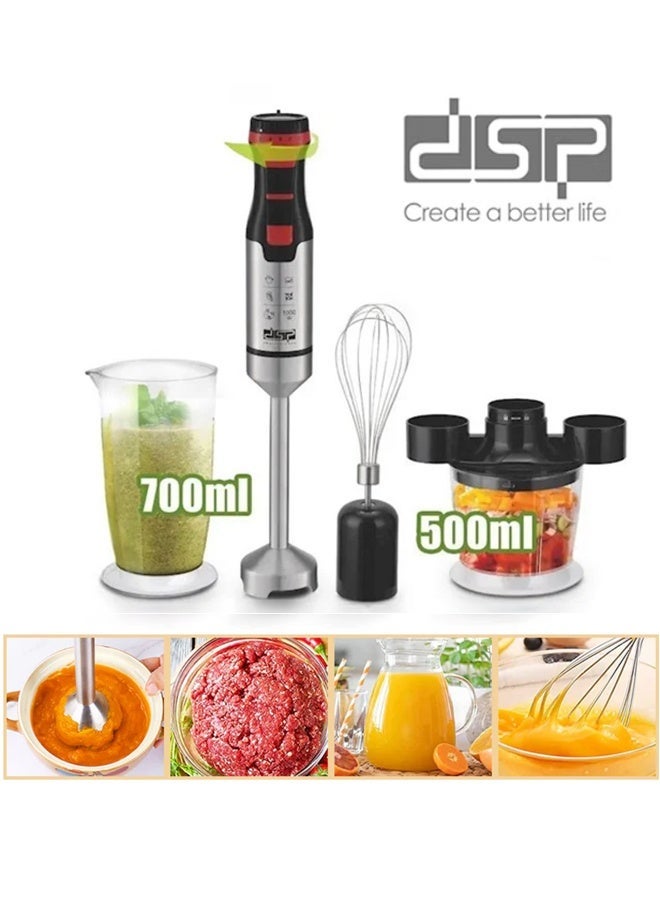 DSP 5 in 1 Hand Blender,1000W Electric Hand blender with 304 Stainless Steel Blade,Food Processor,Beaker,Egg Whisk,Non-BPA,Ideal fro Smoothies,Purée,Baby Food,KM1157 - Image 1