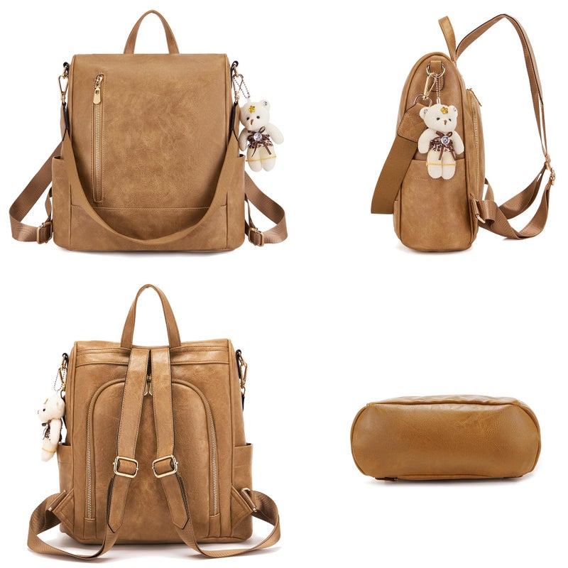 Soperwillton Women Fashion Backpack Purse Anti-Theft Leather Shoulder Bag Travel Multi Pockets Handbag Wallet Set 3pcs - Image 3