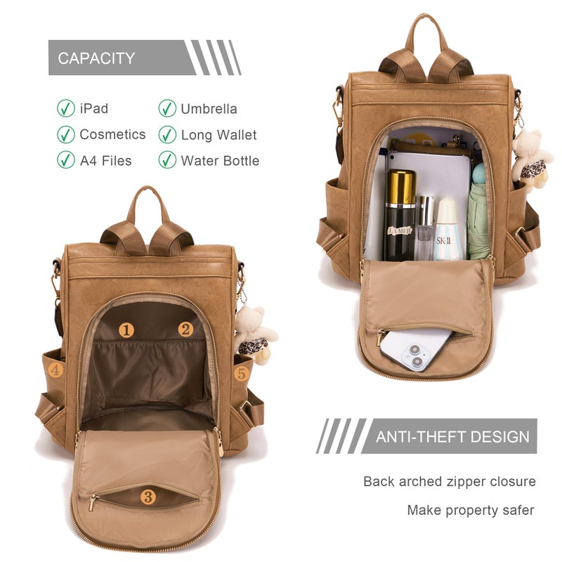 Soperwillton Women Fashion Backpack Purse Anti-Theft Leather Shoulder Bag Travel Multi Pockets Handbag Wallet Set 3pcs - Image 2