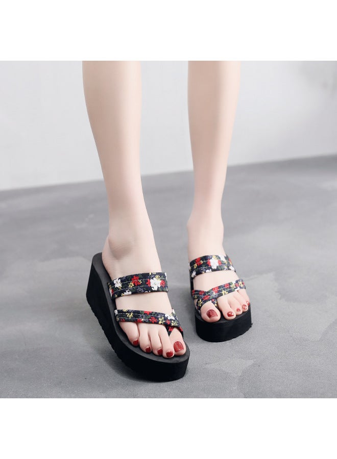 Slippers Women Flip-flops Women's Sandals And Slippers Net Summer High Shoes Women's High Heels Fashionable Outer Wear Thick Sole Korean New Style