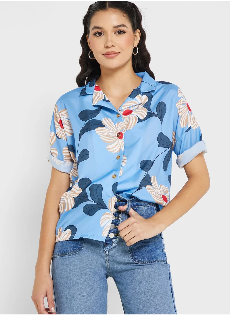 Ginger Floral Print Wide Sleeve Shirt