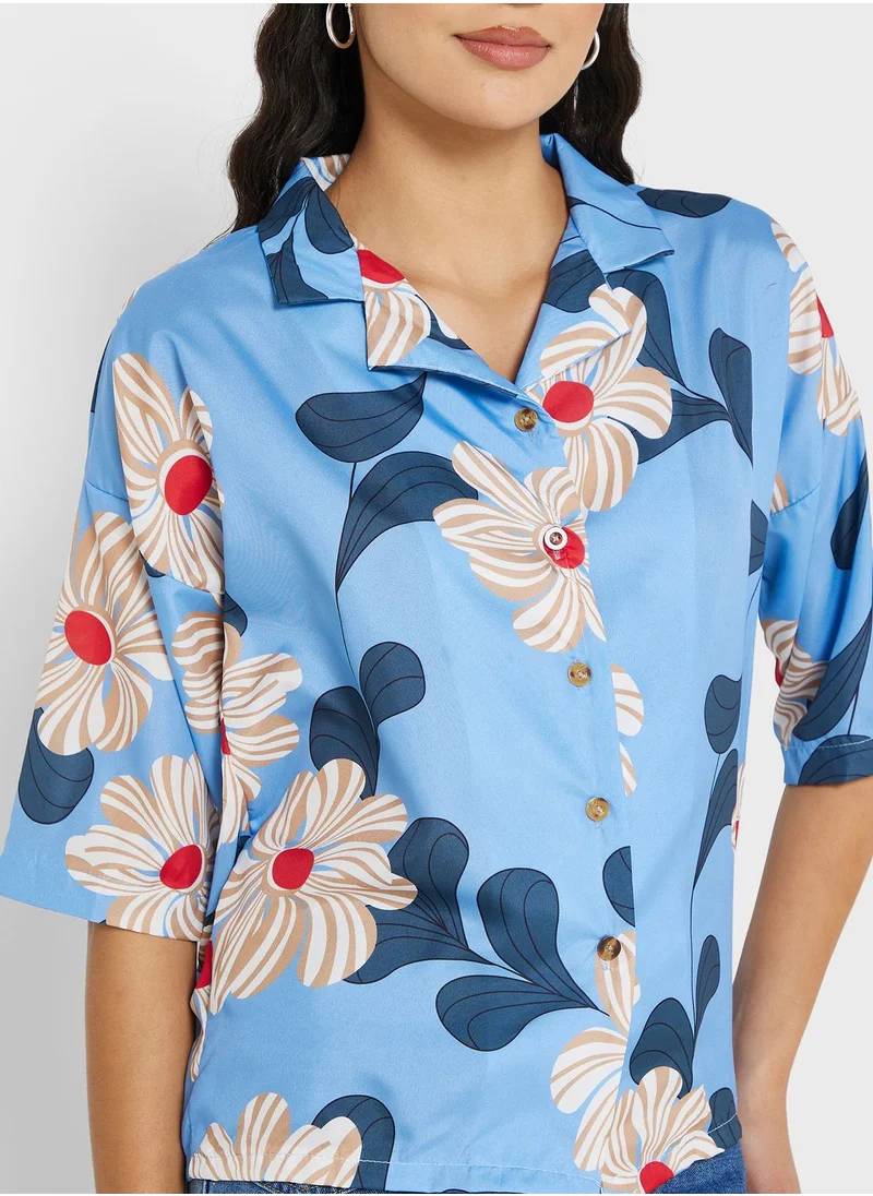 Ginger Floral Print Wide Sleeve Shirt