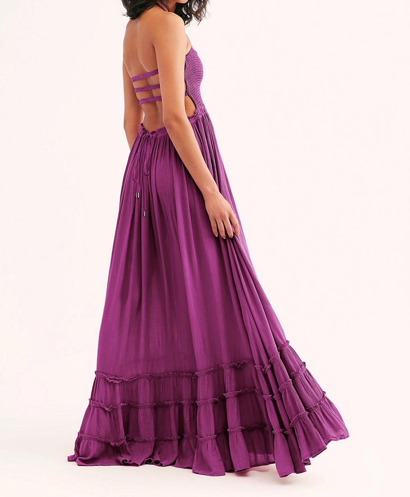 R.Vivimos Womens Summer Boho Sexy Backless Long Dresses (Small, Plum#1) - Image 2