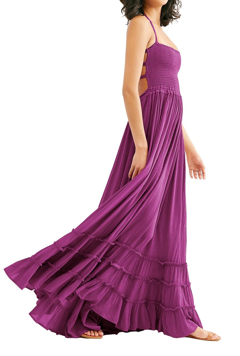 R.Vivimos Womens Summer Boho Sexy Backless Long Dresses (Small, Plum#1) - Image 1