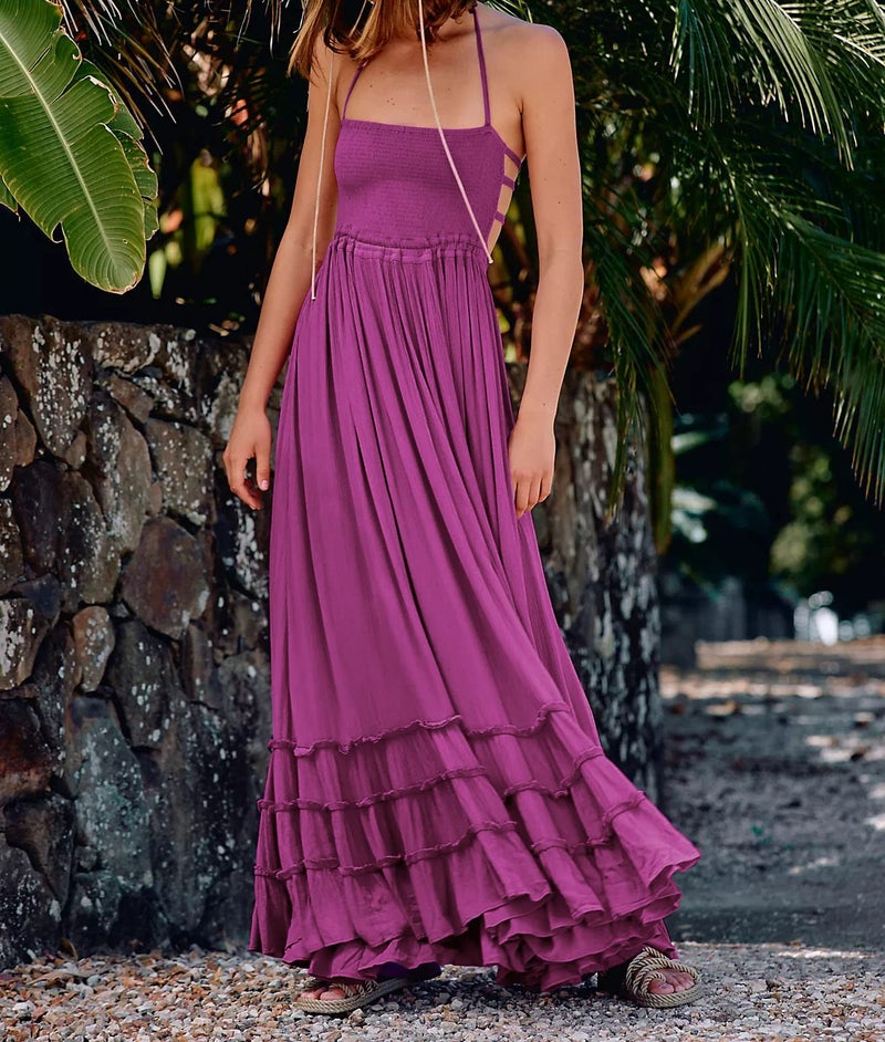 R.Vivimos Womens Summer Boho Sexy Backless Long Dresses (Small, Plum#1) - Image 3