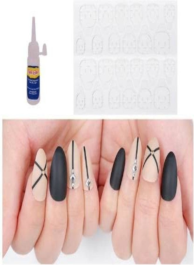 AIYI 24 Pieces Designer Black Stone Almond Fake Finger Nails With Glue & Glue Sticker Black (Pack Of 24) - Image 1