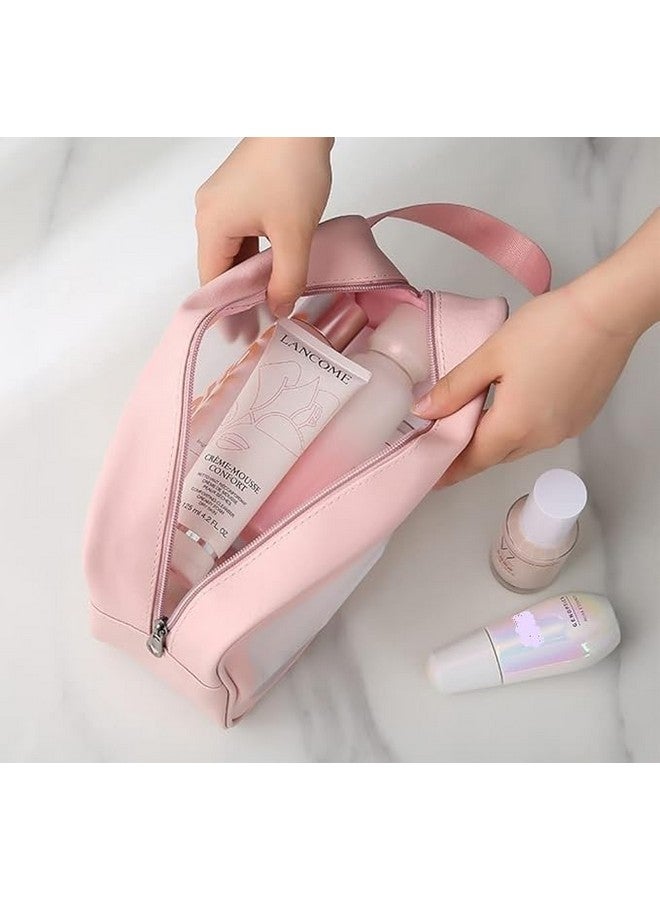 Ameedarshan Clear Travel 16 Cms Toiletries Bag Waterproof Cosmetic Makeup Wash Bags PVC Portable Organiser Case Carry Pouch for Women Business Bathroom,Pink(Medium) - Image 4
