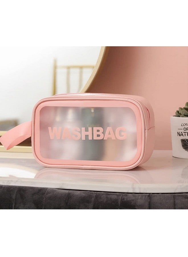 Ameedarshan Clear Travel 16 Cms Toiletries Bag Waterproof Cosmetic Makeup Wash Bags PVC Portable Organiser Case Carry Pouch for Women Business Bathroom,Pink(Medium) - Image 3