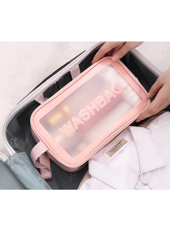 Ameedarshan Clear Travel 16 Cms Toiletries Bag Waterproof Cosmetic Makeup Wash Bags PVC Portable Organiser Case Carry Pouch for Women Business Bathroom,Pink(Medium) - Image 5