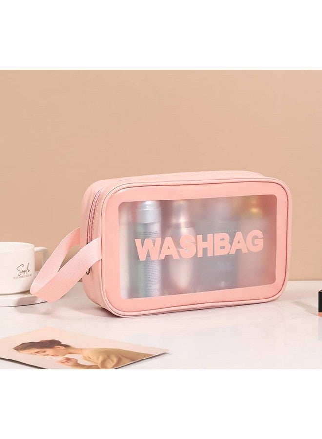 Ameedarshan Clear Travel 16 Cms Toiletries Bag Waterproof Cosmetic Makeup Wash Bags PVC Portable Organiser Case Carry Pouch for Women Business Bathroom,Pink(Medium) - Image 2