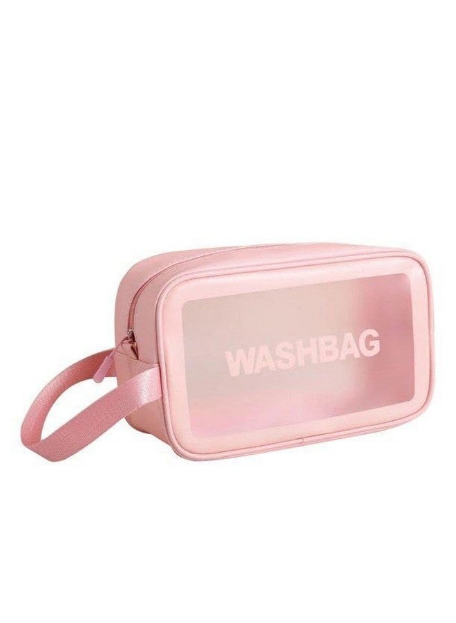 Ameedarshan Clear Travel 16 Cms Toiletries Bag Waterproof Cosmetic Makeup Wash Bags PVC Portable Organiser Case Carry Pouch for Women Business Bathroom,Pink(Medium) - Image 1