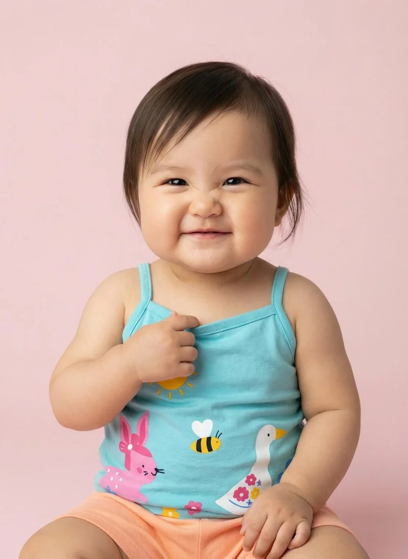 Nautinati Nautinati Baby Girls Animal & Nature Printed Regular Fit Round Neck T-shirt and Shorts Clothing Set