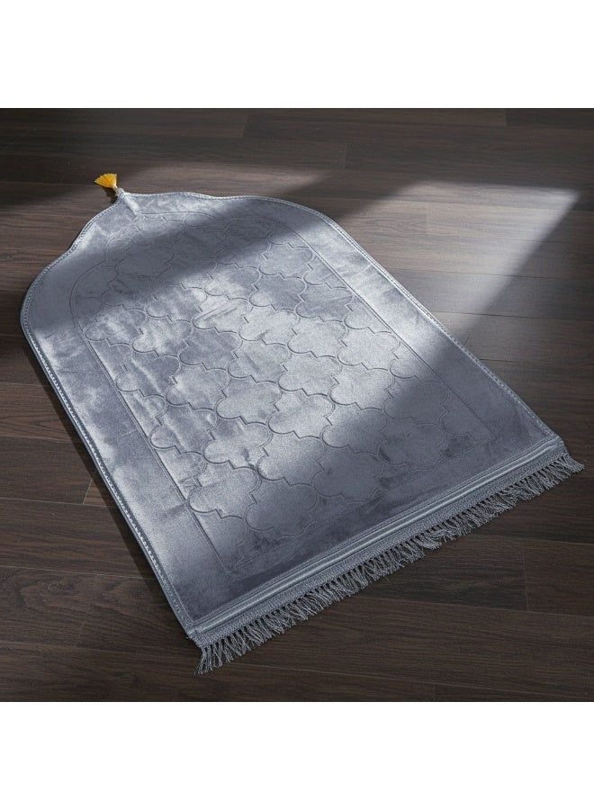 Fabienne Embossed Prayer Mat Grey 80x120cm Large Size Anti-Slip Velvet Top Thick Padded Prayer Rug New Design Sajadah Prayer Carpet for Men Women Eid Gift Ramadan - Image 1