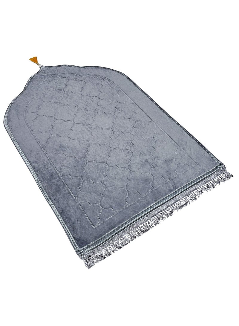 Fabienne Embossed Prayer Mat Grey 80x120cm Large Size Anti-Slip Velvet Top Thick Padded Prayer Rug New Design Sajadah Prayer Carpet for Men Women Eid Gift Ramadan - Image 2