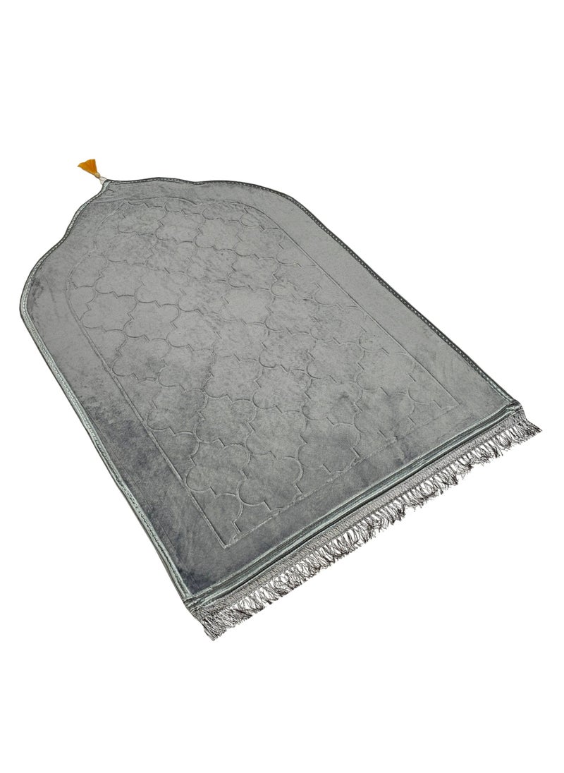 Fabienne - Embossed Prayer Mat Grey 80x120cm Large Size Anti-Slip Velvet Top Thick Padded Prayer Rug New Design Sajadah Prayer Carpet for Men Women Eid Gift Ramadan - Image 1