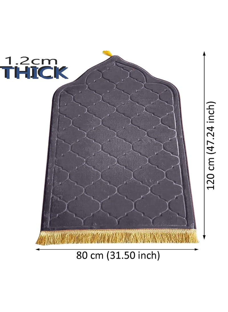 Fabienne - Embossed Prayer Mat Grey 80x120cm Large Size Anti-Slip Velvet Top Thick Padded Prayer Rug New Design Sajadah Prayer Carpet for Men Women Eid Gift Ramadan - Image 1
