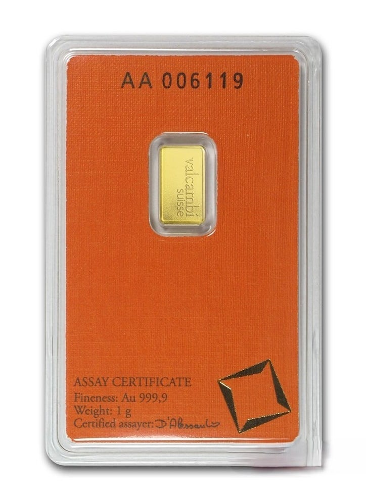 valcambi - Valcambi Suisse 1g Pure 999.9 Fine Gold Bar 24KT - 1 Gram - Image 1