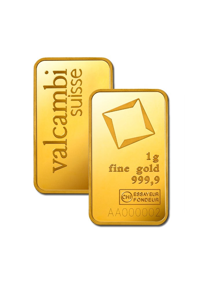 valcambi - Valcambi Suisse 1g Pure 999.9 Fine Gold Bar 24KT - 1 Gram - Image 1
