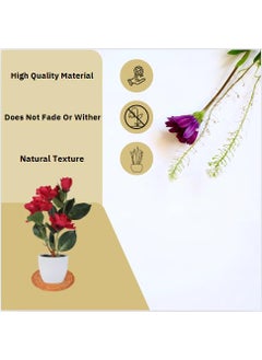 ONE MITTII ONE MITTII Artificial Rose Flower Potted Plant Decoretion in Festival Navaratri Diwali New Year Home Office Living Room Decore Kitchen Table Centerpiece Small Size red  - Image 3