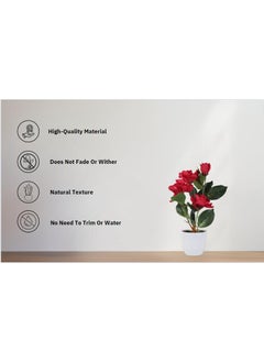 ONE MITTII ONE MITTII Artificial Rose Flower Potted Plant Decoretion in Festival Navaratri Diwali New Year Home Office Living Room Decore Kitchen Table Centerpiece Small Size red  - Image 2