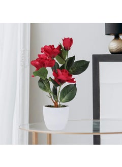 ONE MITTII ONE MITTII Artificial Rose Flower Potted Plant Decoretion in Festival Navaratri Diwali New Year Home Office Living Room Decore Kitchen Table Centerpiece Small Size red  - Image 1