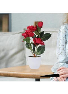 ONE MITTII ONE MITTII Artificial Rose Flower Potted Plant Decoretion in Festival Navaratri Diwali New Year Home Office Living Room Decore Kitchen Table Centerpiece Small Size red  - Image 4