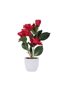 ONE MITTII ONE MITTII Artificial Rose Flower Potted Plant Decoretion in Festival Navaratri Diwali New Year Home Office Living Room Decore Kitchen Table Centerpiece Small Size red  - Image 5