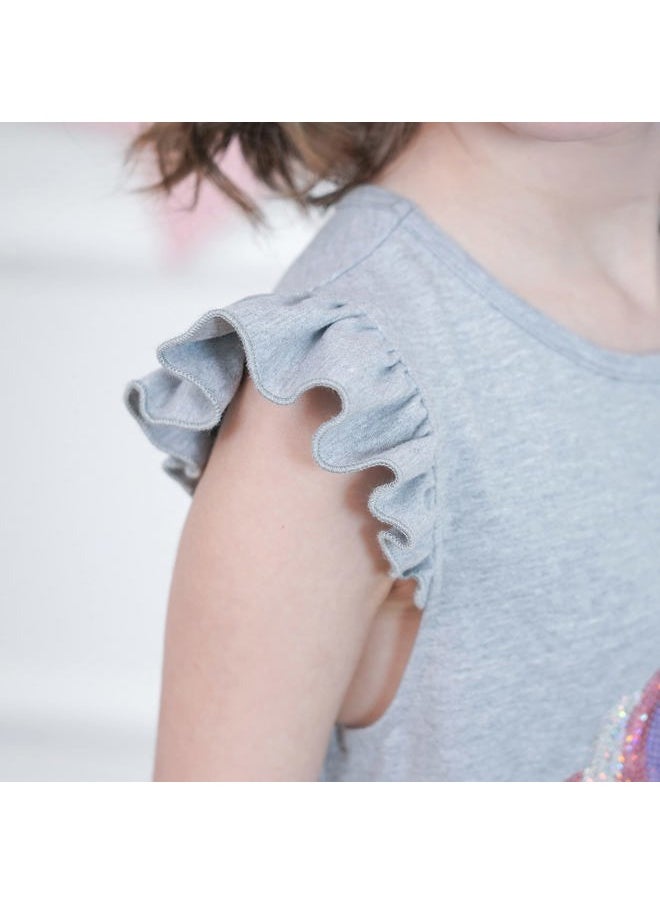 Sunny Fashion - Girls Dress Gray Unicorn Embroidered Purple Pleated Tulle Birthday Party Size 4 - Image 1