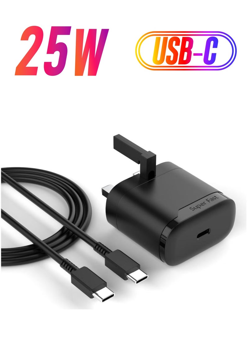 بورتوني شاحن سريع لهاتف Samsung Galaxy S24 S23 Ultra S23+ S23 S22 Ultra S22+ S22 S21 Ultra S21+ S21 A54 A53 A52 A32 قابس USB C 25 واط مع كابل 1.5 متر من النوع C شحن سريع متكيف، قابس قابل للطي - Image 1