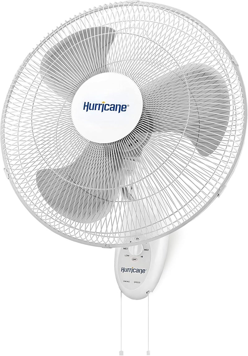 Hurricane Supreme Oscillating Wall Mount Fan w/ 3 Quite Speeds, White, 18" - Corded Electric Air Cooling Unit w/ Easy Pull Cord Controls for Homes, Greenhouses, Garages, Workshops & Gyms - Image 1