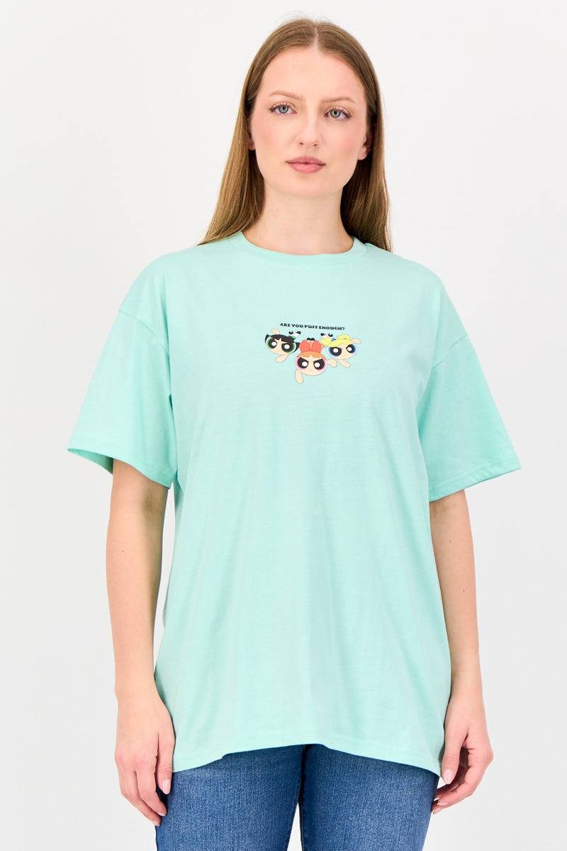 Disney Women Crew Neck Short Sleeve The Powerpuff Girls T-shirt, Mint Green - Image 1
