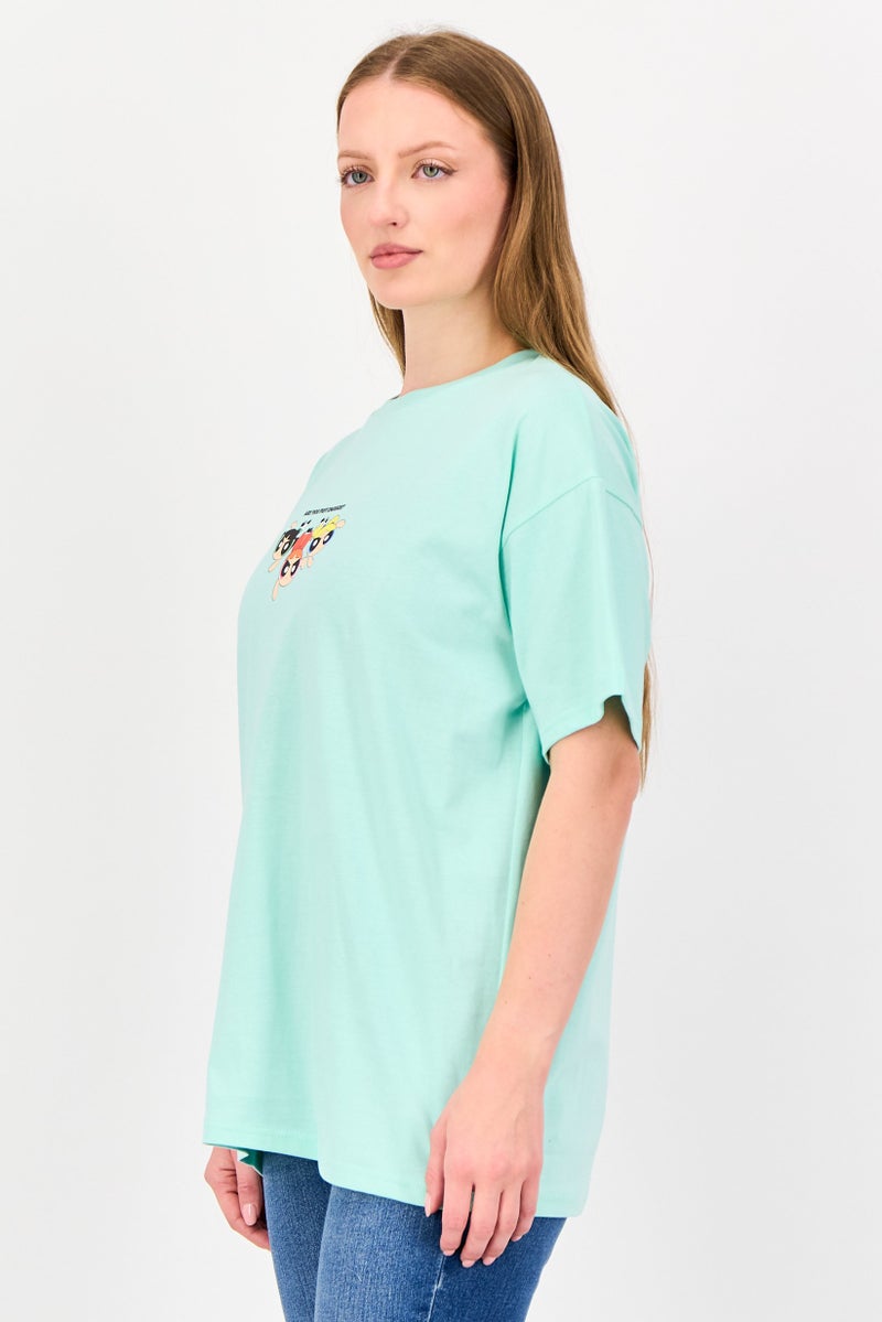 Disney Women Crew Neck Short Sleeve The Powerpuff Girls T-shirt, Mint Green - Image 3